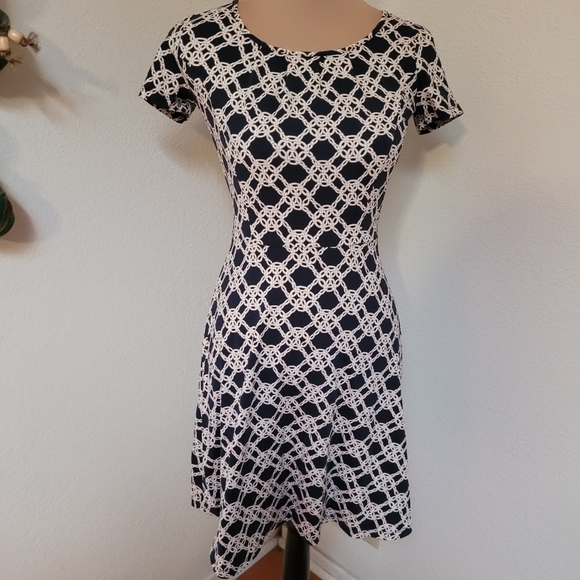 Talbots Navy and White Fit and Flare Dress - Picture 2 of 7